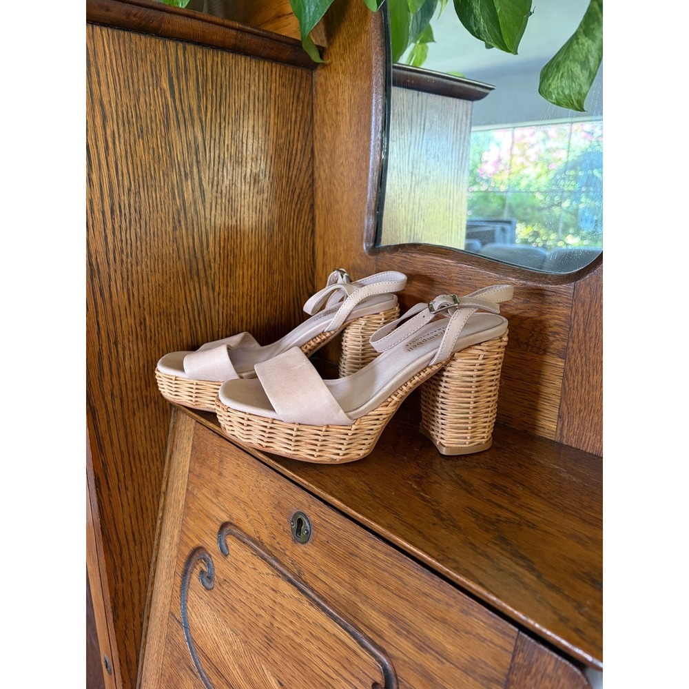 Jeffrey Campbell Anthropologie Pink Leather Basket Woven Platform Heels Size 6.5